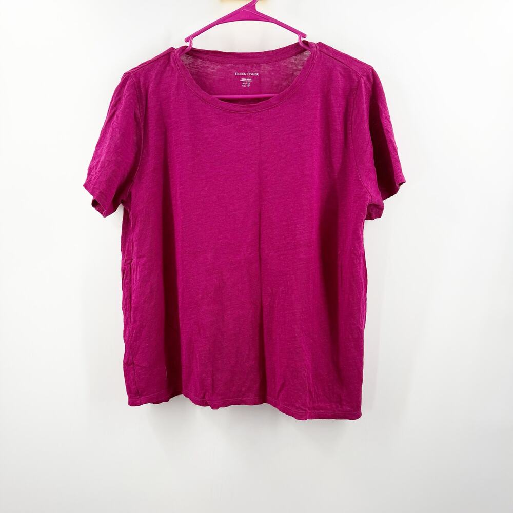 Eileen Fisher Tshirt SZ Extra Small 100% Organic Linen Magenta Short Sleeve Crew